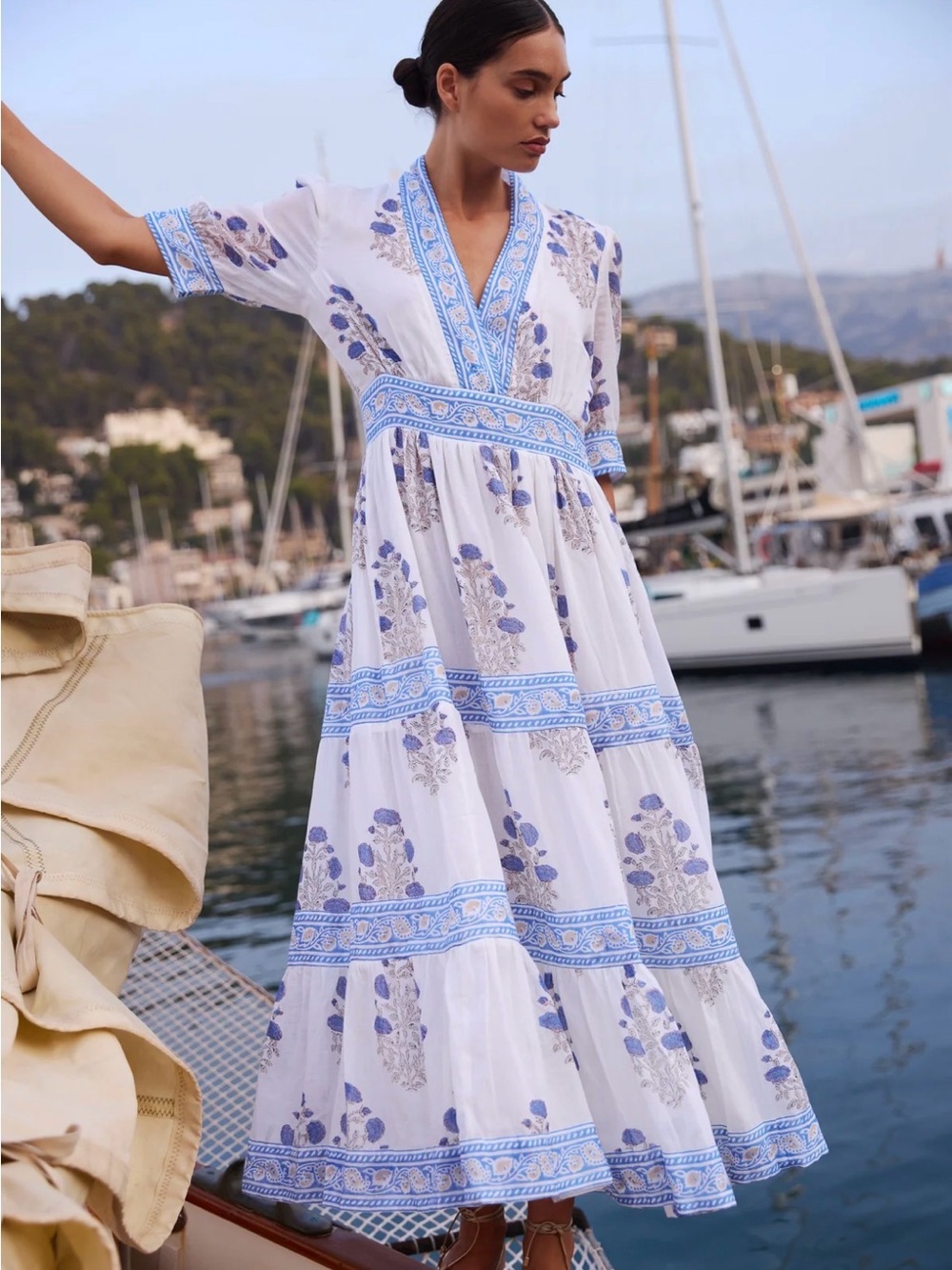 Oliphant Design V-Neck Cuffed Maxi-Laguna Blue - Large